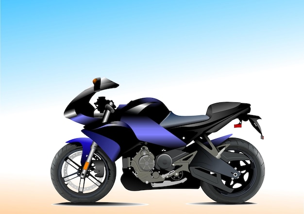 Motocicleta de corrida moderna estacionada em uma área de areia com um céu azul claro ideal para entusiastas de motocicleta e corrida
