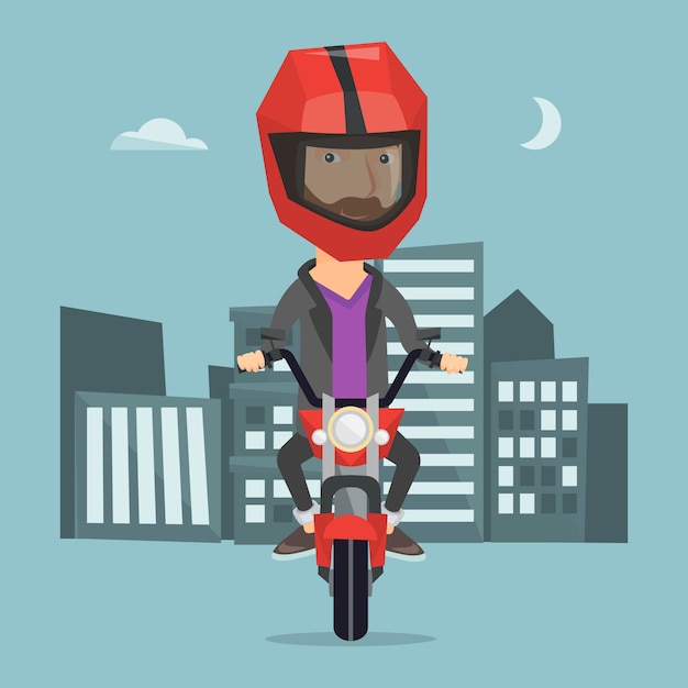 Motocicleta de equitação de homem à noite vector illustration