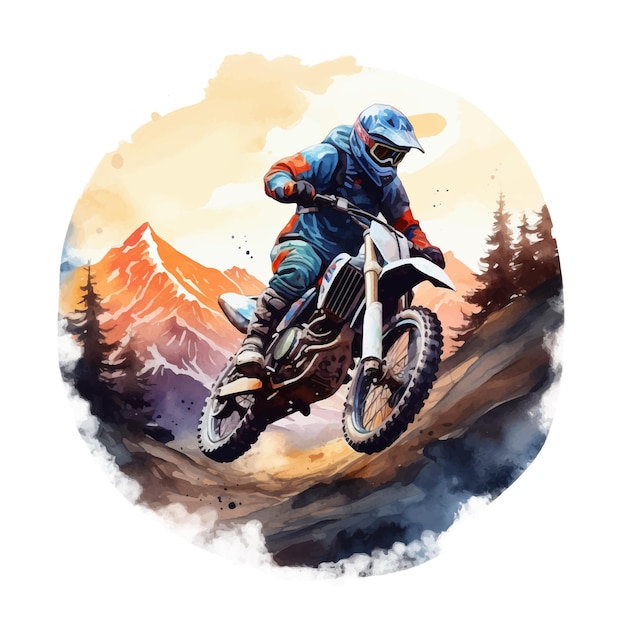 Motocicleta de montanha esporte aquarela pintura ilustração