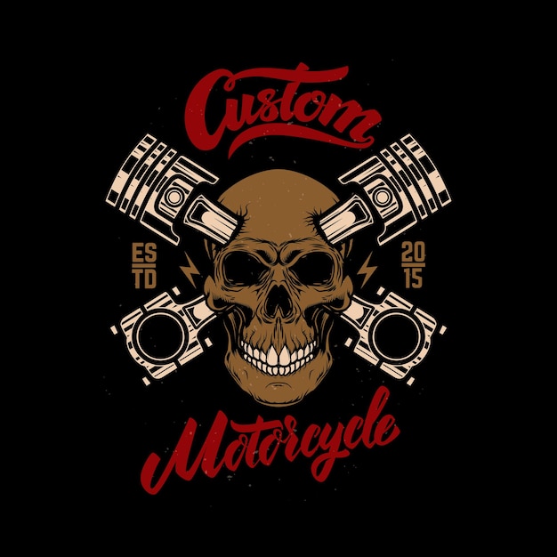 Motocicleta personalizada. Crânio com pistões.