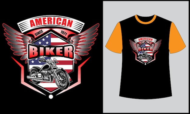 Motociclista americano design de camiseta vintage colorida personalizada ilustração asa vector