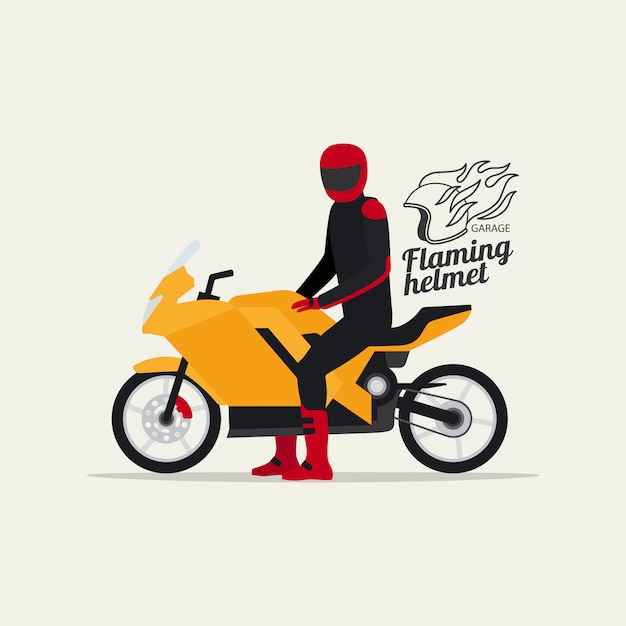 Motociclista com moto e logotipo