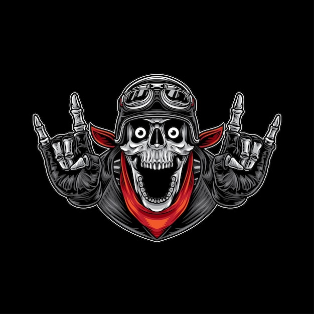 Motociclista de metal caveira feliz