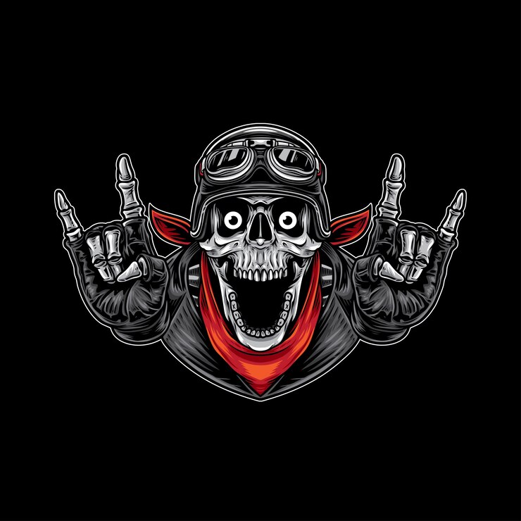 Vetor motociclista de metal caveira feliz