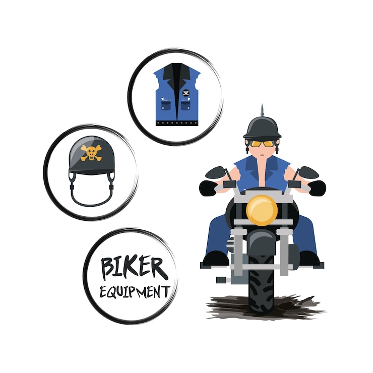 Vetor motociclista dirigindo seu ícone de equipamento de moto e motociclista