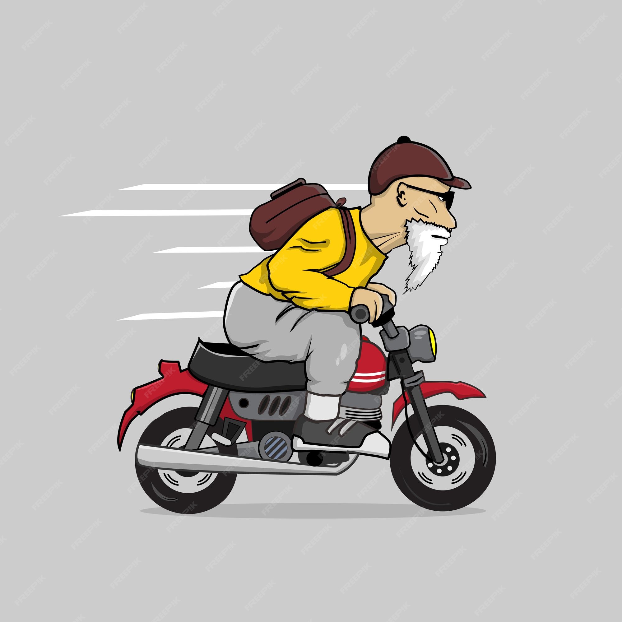 Motociclista dos desenhos animados bonito velho