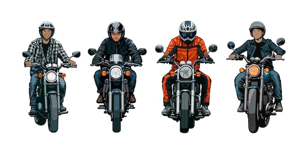 Motociclistas em equipamentos elegantes em motocicletas clássicas