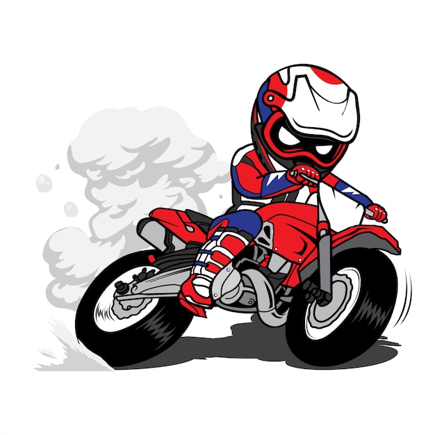 Motocross rider power slide vetor de desenhos animados de motocicleta