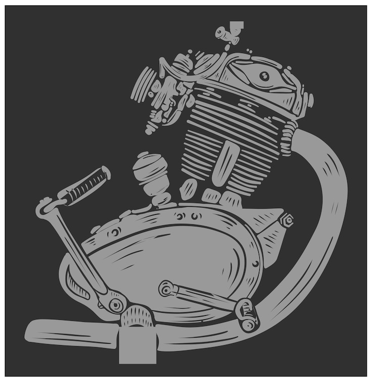 Vetor motor de motocicleta em cores monocromáticas estilo vintage retro