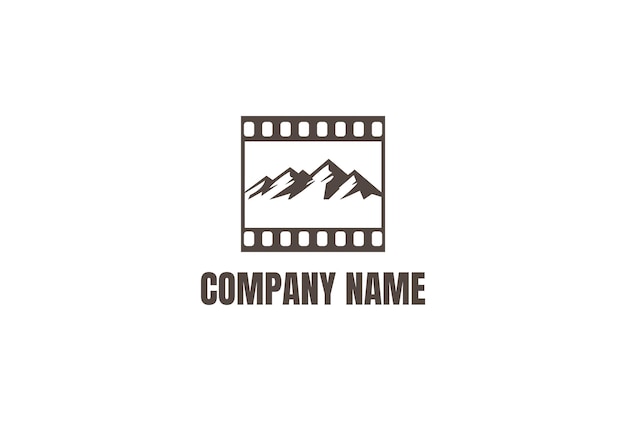 Mountain cinema film stripes reel movie production logo design vector