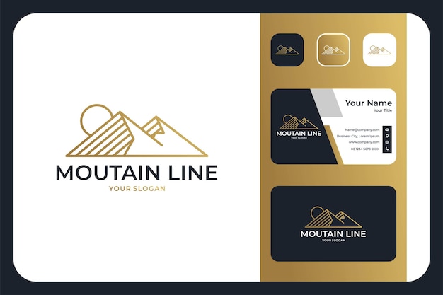 Mountain line art elegante logo design e cartão de visita