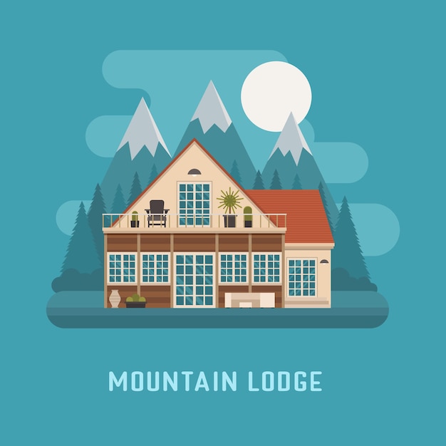 Vetor mountain lodge house landscape