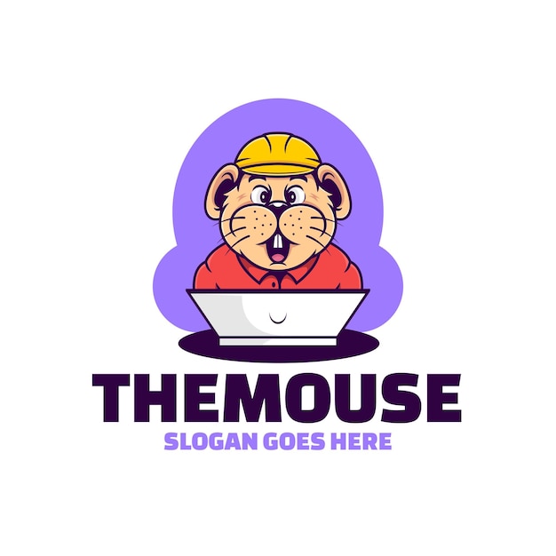 Mouse trabalhador logotipo mascote desenho bonito