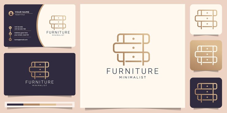 Vetor móveis de arte de linha abstrata minimalista com design de cartão de visita design de logotipo estilo linha cor ouro abstrato forma interior monograma ilustração do modelo de design de móveis