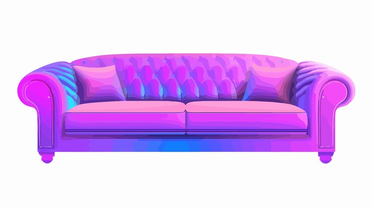 Vetor móveis de sofá modernos em iluminação de boate de grande ângulo centrado