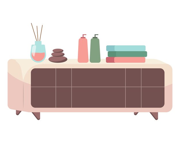 Móveis de spa de conjunto colorido Esta ilustração mostra um cofre de luxo adaptado para salões de spa