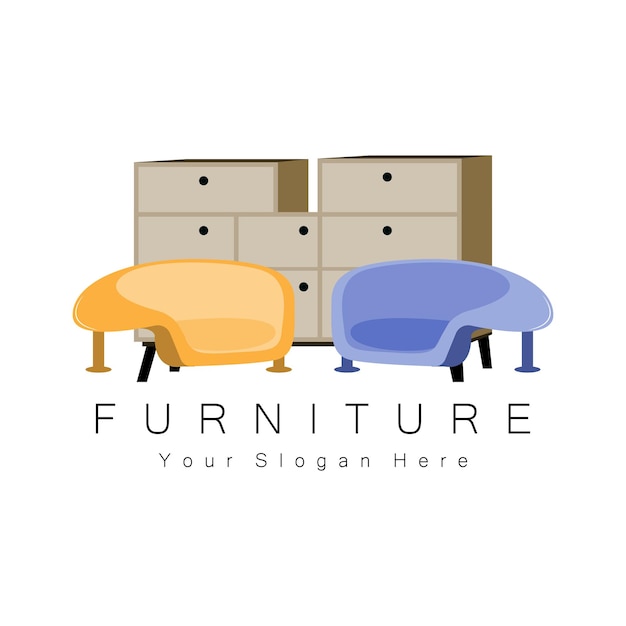 Móveis Design de logotipos Ilustração de móveis para casa Ícones de mesa Cadeiras Armários Lâmpadas
