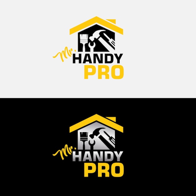 Mr handy pro logotipo do faz-tudo com vetor de ferramentas