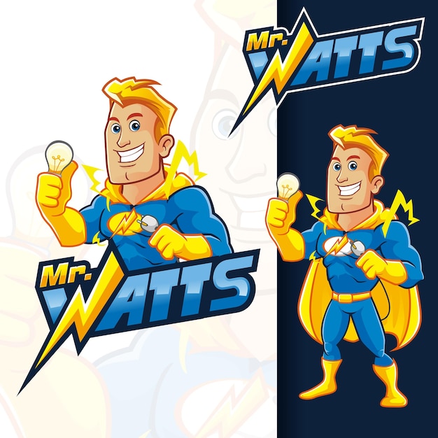 Vetor mr watt mascot electryc flash logo