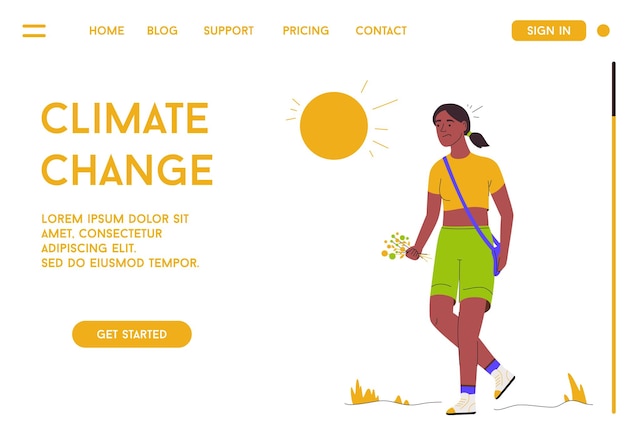 Vetor mudança climática conceito design de personagens vetor ilustração plana aquecimento global