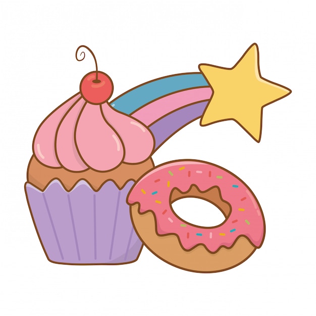 Muffin com donut e estrela cadente