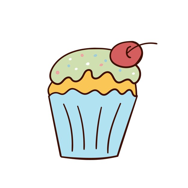 Muffin desenhado à mão em estilo cupcake brilhante e delicioso bolos de sobremesa