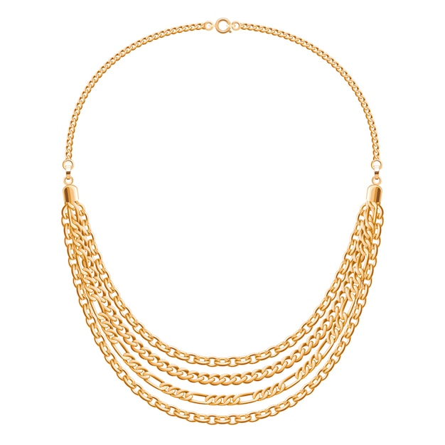 Muitas correntes. Colar metálico dourado. Acessório de moda pessoal.