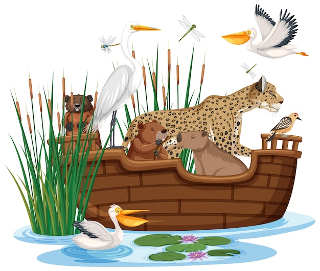 Muitos animais no barco