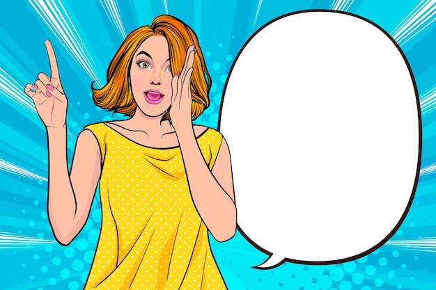 Mulher a falar a sussurrar fofocas secretas retro pop art quadrinhos vintage