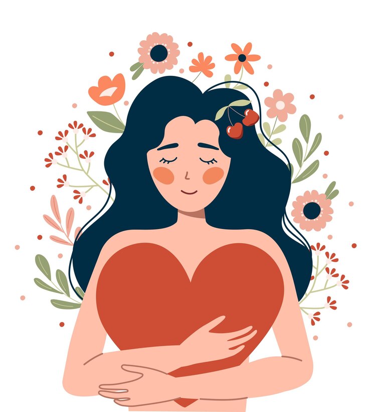 Mulher abraçando flores Ilustração vetorial