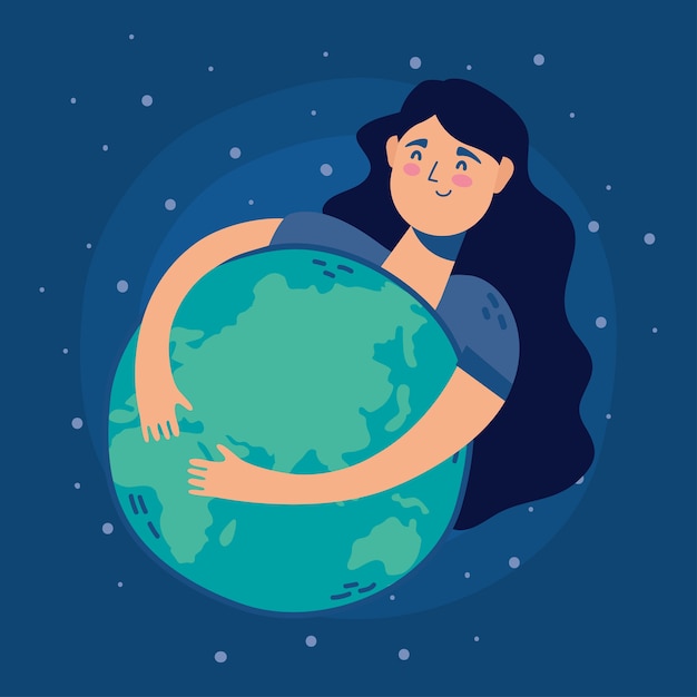 Mulher abraçando o mundo, planeta terra | Vetor Premium