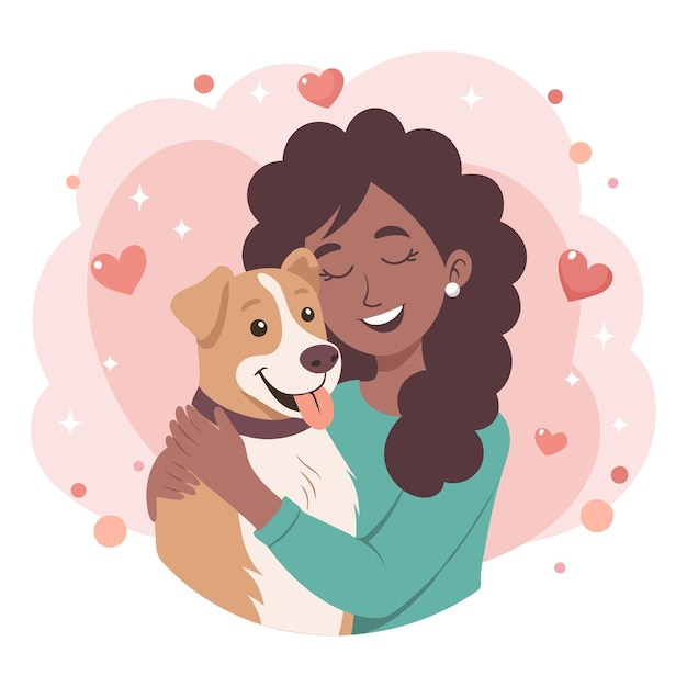 Mulher abraçando seu cachorro