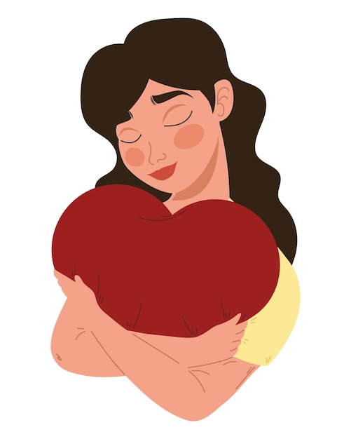 Vetor mulher abraçando um coração
