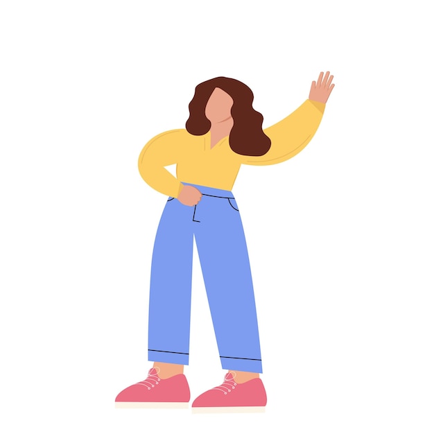 Vetor mulher acena com a mão ilustração de uma mulher na moda gráficos vetoriais em estilo simples