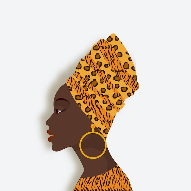 Mulher africana com lenço na cabeça e brincos de perfil