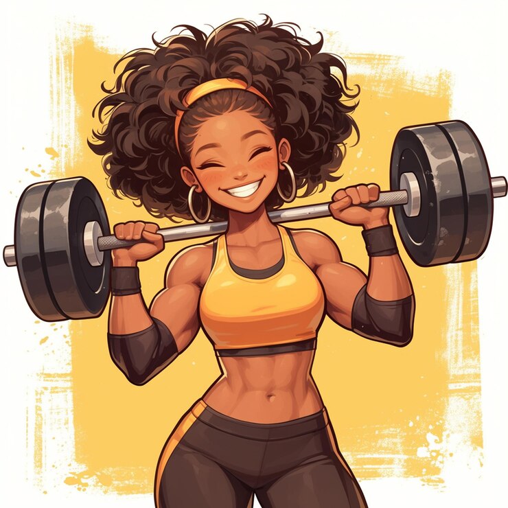 Vetor mulher afro-americana de mais de 50 anos fazendo crossfit