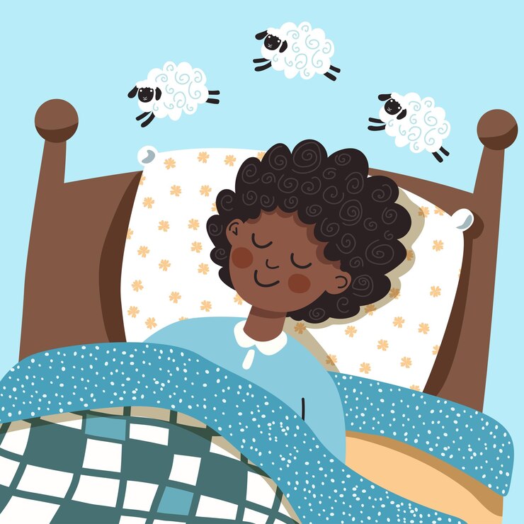 Mulher afro-americana dormindo na cama Sono saudável Ilustração gráfica vetorial plana