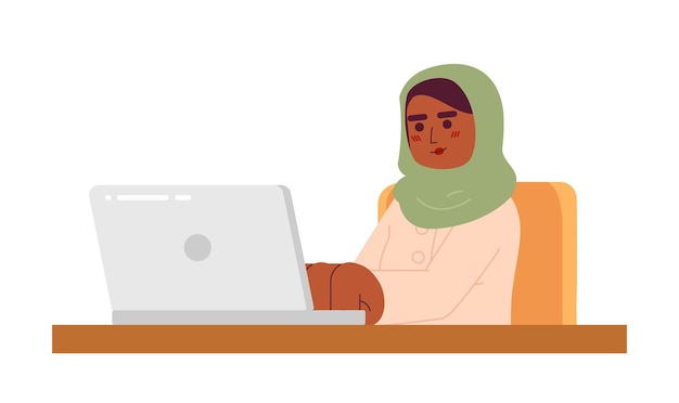 Mulher afro-americana hijab empregado remoto personagem de desenho animado 2D