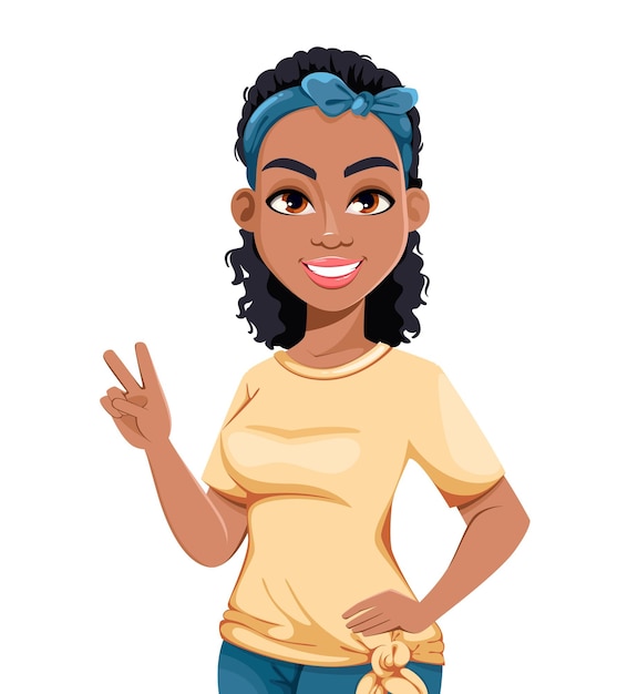 Mulher afro-americana moderna e feliz Personagem de desenho animado bonita