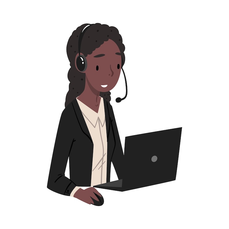Vetor mulher afro-americana operadora de call center assistente de serviço de suporte ao cliente on-line com fone de ouvido