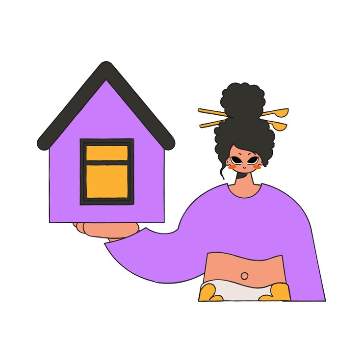 Vetor mulher agente imobiliário com uma casa propriedade de casa