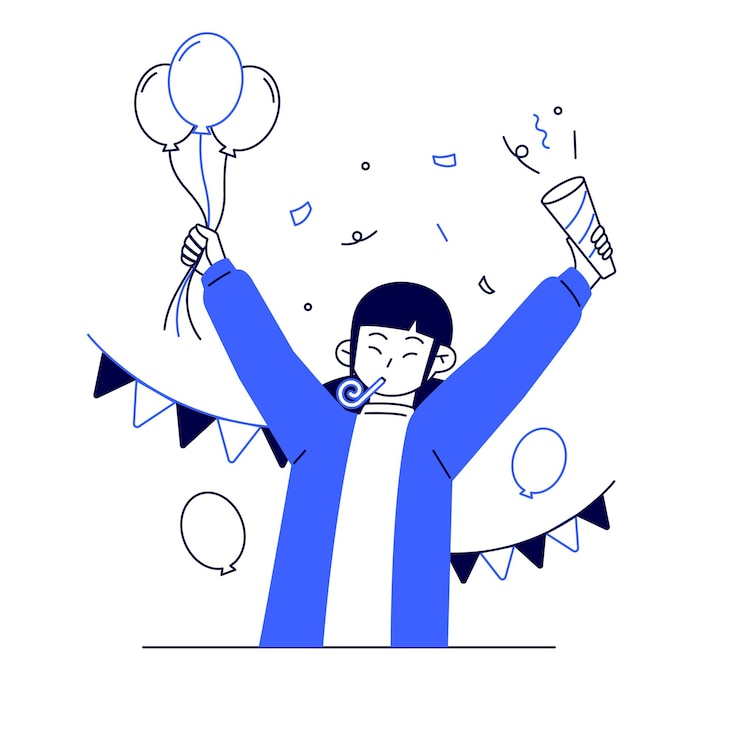 Vetor mulher alegre celebrando com saudação colorida ilustração de dois tons