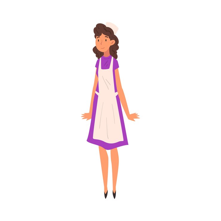 Vetor mulher alegre em avental vendedora personagem em avental e ilustração vetorial de boné