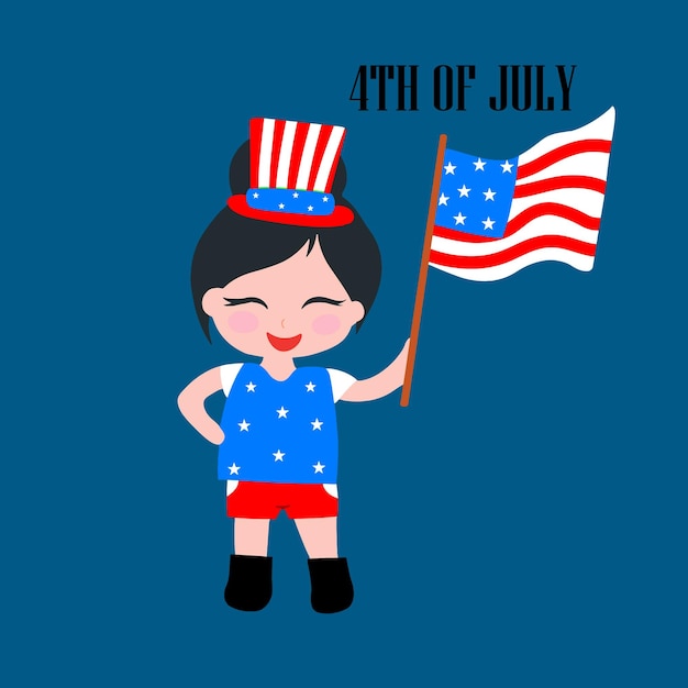 Mulher americana com bandeira americana Lady em 4 de julho