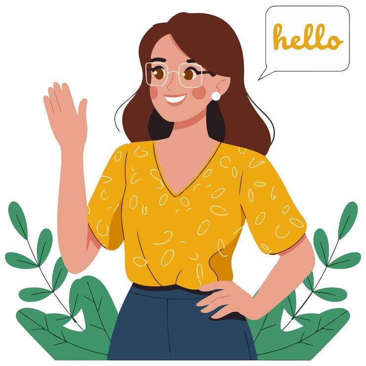 Vetor mulher amigável agitando uma blusa amarela