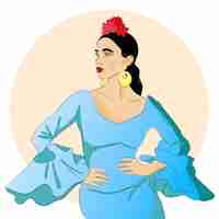 Vetor mulher andaluza vestida de dançarina de flamenco para ir à feira de abril em sevilha.