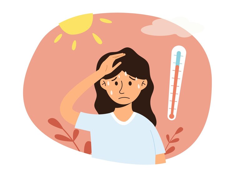 Mulher ao ar livre com luz solar quente corre o risco de sofrer insolação