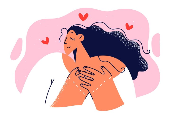 Mulher apaixonada pressiona as mãos no peito sonhando com amor sincero e conhecimento de alma gêmea