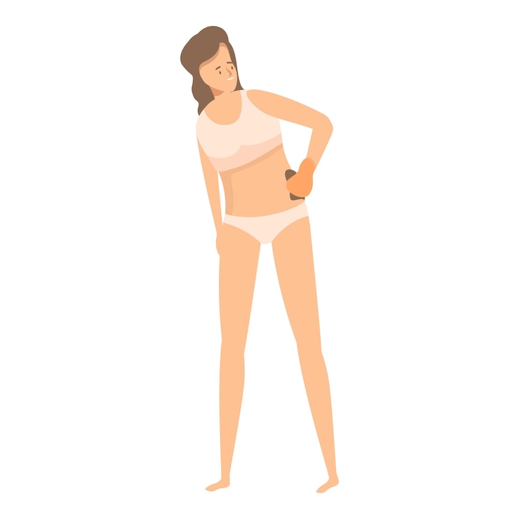 Vetor mulher aplicando produto de bronzeamento com luva para proteção da pele