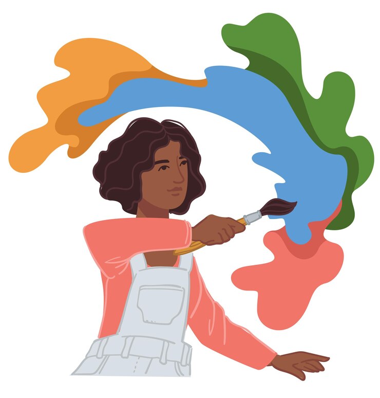 Vetor mulher artista pintando com aquarela